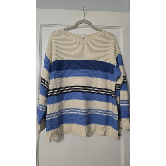 Charter Club Sweaters - Charter Club Striped Button-Trim Heavy Knit Sweater Relaxed Blue Regular XL